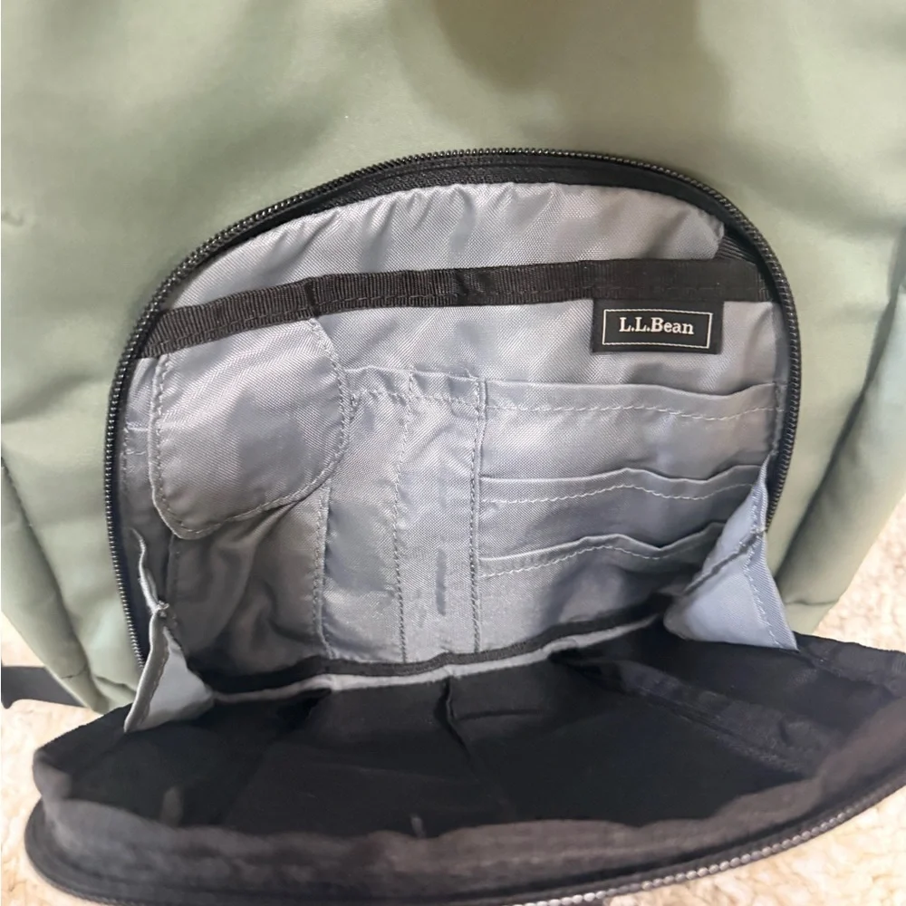 L.L. Bean olive green backpack with black trim